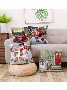 4 件套全新圣诞系列涤纶短毛绒枕套沙发垫套装 - 彩色 - 查看 1