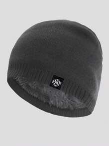 1pc Men's Dual Layer Thermal Lined Knit Cap, Solid Color Winter Warm Beanie Hat For Outdoor Sport, Travel, Riding, Casual Comfortable Snowflake Pattern Suitable For Daily Wear Halloween
