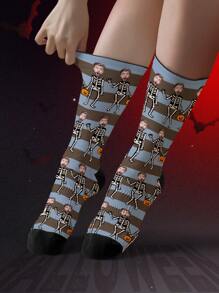 1 Pair Custom Halloween Face Socks, Custom Photo Sock, Custom Printed Socks, Personalized Funny Face Socks, Custom Picture Socks, Put Any Face On The Socks, Halloween Gift, Christmas Gift, Anniversary Gift, Valentine Gift, Birthday Gift, Wedding Gift, Mother's Day Gift, Father's Day Gift, Best Friend Gift, Gift For Mom/Dad, Gift For Girlfriend/Boyfriend, Gift For Her/Him - Blue - View 4