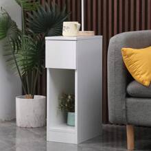 Slim Bedside Table Bedroom Nightstand With Open Shelf & Drawer, Narrow End Table Sofa Side Table For Living Room, Compact Wooden Lamp Table Telephone Table For Home Office - White - View 2