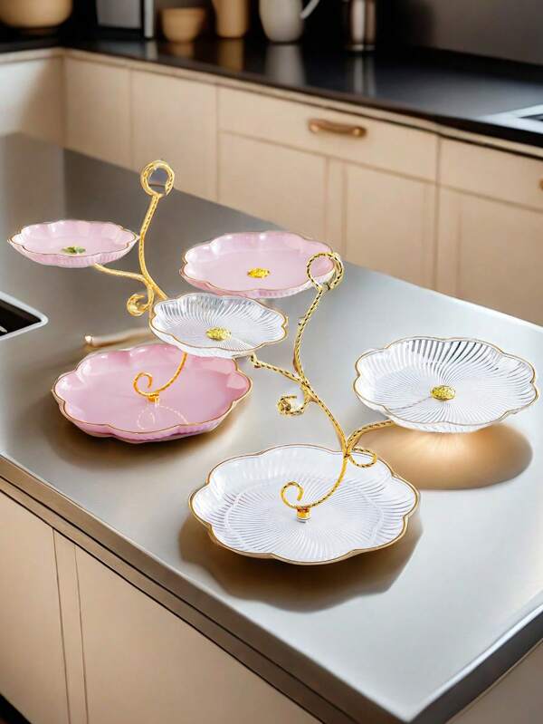 1pc Elegant Flower Shaped 3-Tier Dessert Stand, Suitable For Fruit Display, Family Parties & Candy Bar Christmas Gift