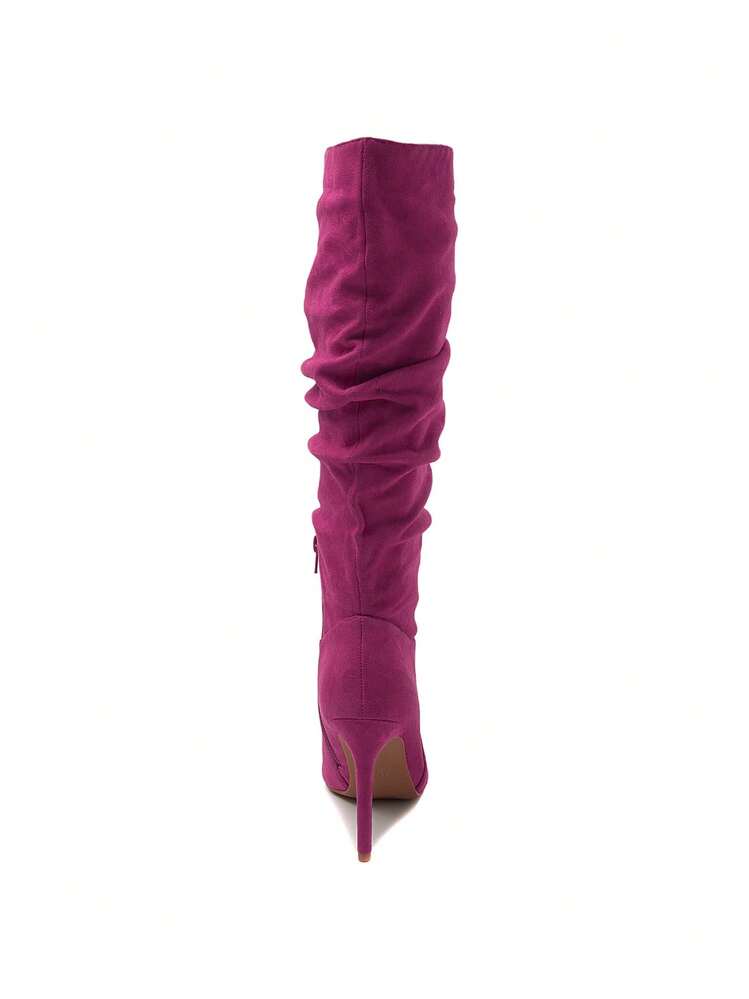 Women Elegant Stiletto Heel Knee-High Boots - Hot Pink - View 4