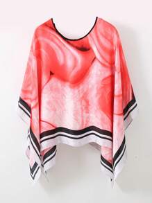 1 件女士沙滩配饰夏季印花蝙蝠袖上衣雪纺斗篷休闲宽松透明衬衫搭配花卉印花真丝围巾波西米亚风沙滩罩衫配饰女士 - 彩色 - 查看 21