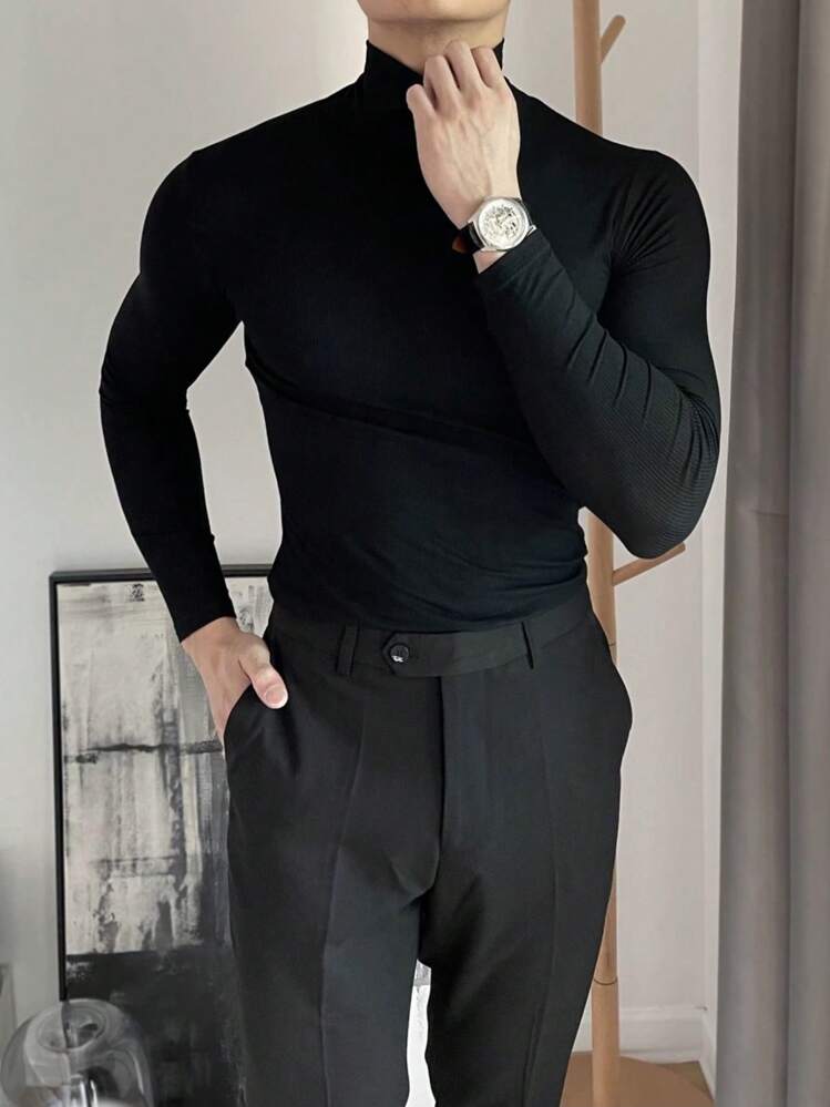 Men's Ribbed Turtleneck Sweater - màu đen - Xem 1