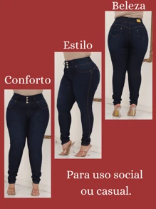 Women's Plus Size Jeans, Elastic, High Waist, Skinny, Shaper, Butt Lifting - 藏蓝色 - 查看 6