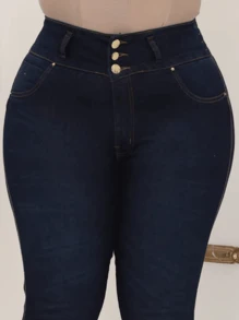 Women's Plus Size Jeans, Elastic, High Waist, Skinny, Shaper, Butt Lifting - 藏蓝色 - 查看 8