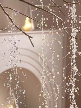 2/1pc Christmas Tree Decoration, Round Beaded Pearl Garland For DIY Holiday Scene Decoration For Home, Party, Wedding, Handmade Crafts