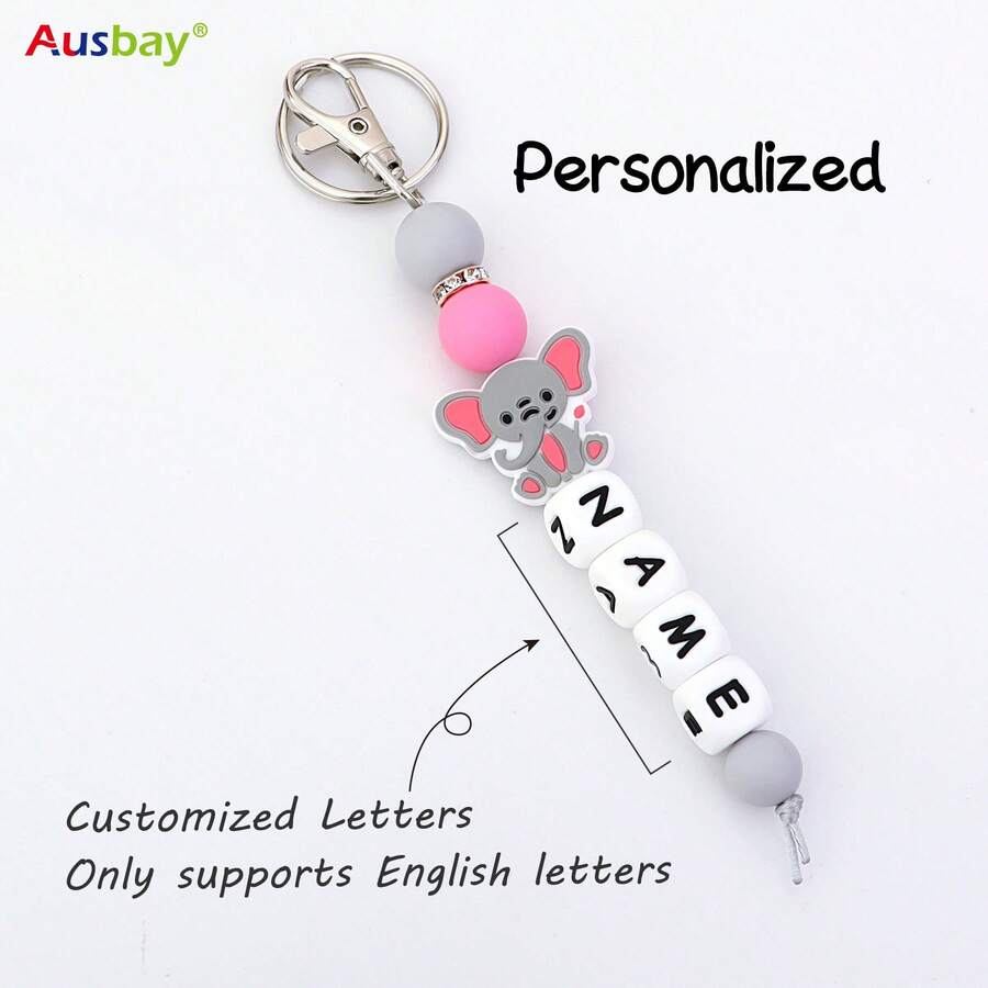 Ausbay 定制包袋名牌 ID 标签，带名称，个性化硅胶串珠名牌，用于背包，硅胶名牌 ID 标签，带名称 - 灰色 - 查看 1