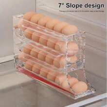 Dispensador de huevos transparente automático y rodante, bandeja de huevos ahorradora de espacio para refrigerador, apta para refrigerador, cocina, gabinete y mesa de comedor - transparente - Ver 2