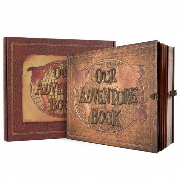 OUR ADVENTURE BOOK A Adventure Book 180 Pages Scrapbook Photo Album,Retro Style Embossed Letter Leather Cover Travel Diary Journal Scrap Book For Couples,Memory Book For Anniversary Wedding,Valentines Day Gifts