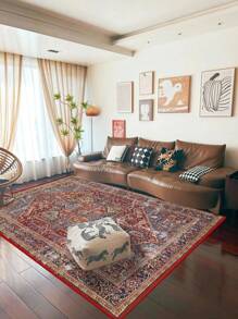 可洗地毯 低绒卧室地毯 防污复古地毯 波西米亚风地毯 超薄仿羊毛防滑装饰地毯 花卉印花室内垫 适用于客厅厨房