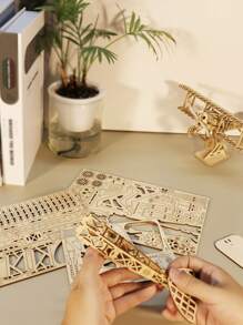 Đồ chơi xếp hình bằng gỗ 3D DIY thủ công mô hình máy bay hai tầng Quà tặng thủ công - Xanh và trắng - Xem 7