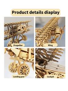 Đồ chơi xếp hình bằng gỗ 3D DIY thủ công mô hình máy bay hai tầng Quà tặng thủ công - Xanh và trắng - Xem 5