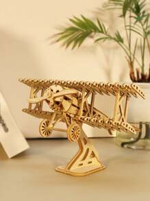 Đồ chơi xếp hình bằng gỗ 3D DIY thủ công mô hình máy bay hai tầng Quà tặng thủ công - Xanh và trắng - Xem 4