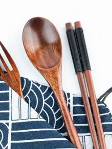 3件套木制餐具套装，木制便捷餐具勺筷叉，厨房，圣诞礼物，学校用品