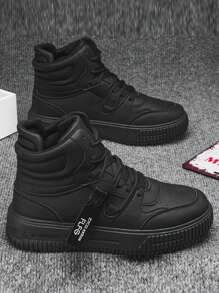 高帮男女休闲运动鞋 - 厚底，圆头，皮革鞋面，适合滑板、户外、街舞、街头服饰，白色