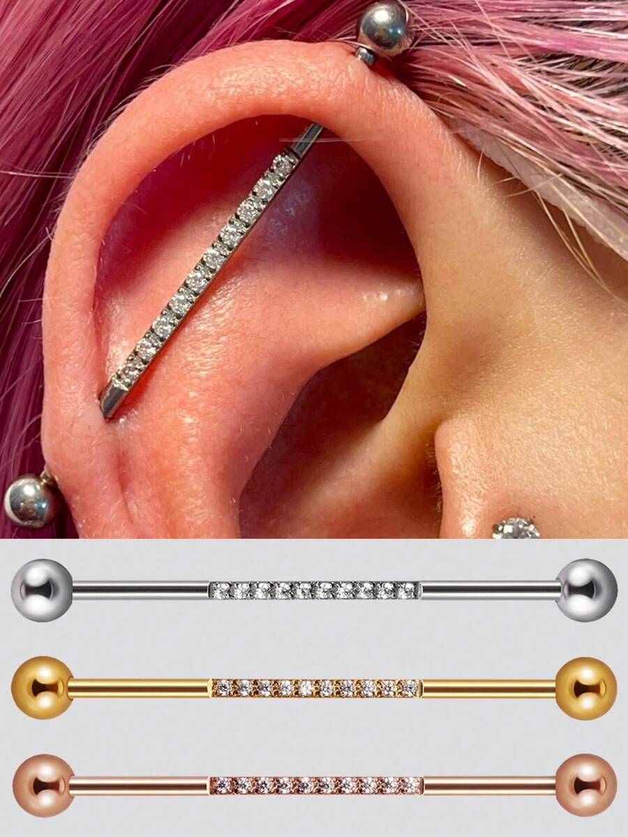 1PC 14G Industrial Scaffold Barbell Surgical Steel For Women Men With CZ Surface Cartilage Earring Body Piercing Jewelry 38mm
