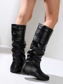 2024 Fall New Flat Myla High-Top Boots, Oversized Fashion Over-The-Knee Riding Boots, Versatile Slim  Boots - Black - View 2