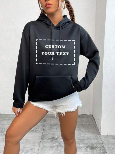 Custom Text Women's Hooded Sweatshirt - Personalize Add Your Own Text/Name To Design Your Personalized Printed Sweatshirt, Women Tops ,Fall Tops ,Black Top,Custom Top,Custom Sweatshirt,Winter Clothes,Personalized Text,Long Sleeve