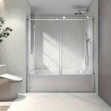 6063 Frameless One Fixed And One Shifted Shower Door, 2 3/4inches 70MM 304 Stainless Steel Large Pulleys With Adjustable Soft Closing Function - 拉絲鎳+玻璃+金屬+美式設計+極簡 - 查看 1