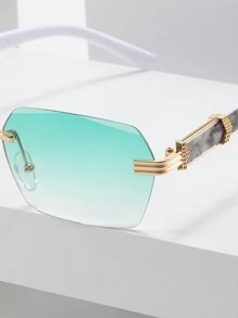 1 件装无框矩形男士复古时尚眼镜适合户外/旅行海滩配件眼镜遮阳镜适合夏季海滩度假、户外、旅行 - 漸層綠色 - 查看 4