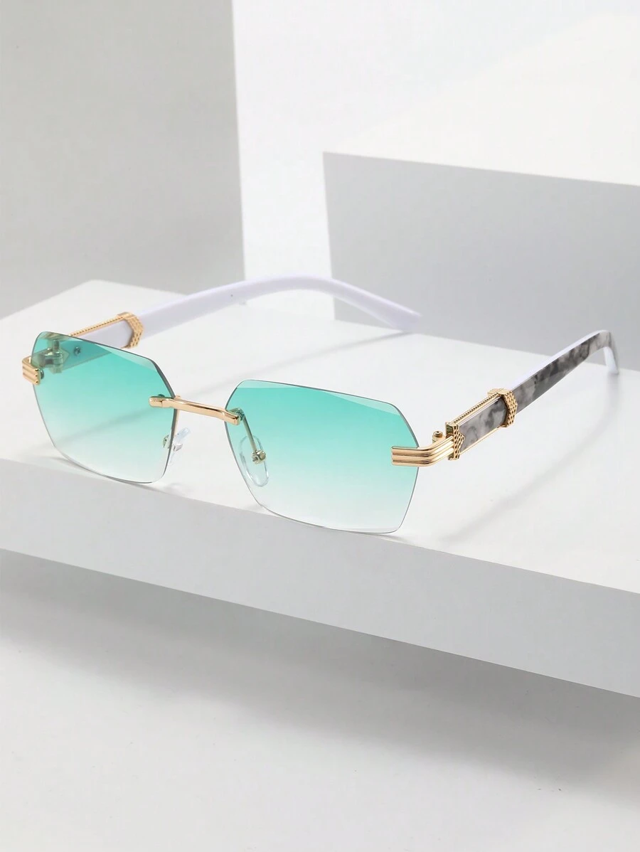 1 件装无框矩形男士复古时尚眼镜适合户外/旅行海滩配件眼镜遮阳镜适合夏季海滩度假、户外、旅行 - 漸層綠色 - 查看 1