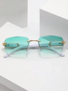 1 件装无框矩形男士复古时尚眼镜适合户外/旅行海滩配件眼镜遮阳镜适合夏季海滩度假、户外、旅行 - 漸層綠色 - 查看 2