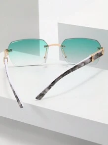 1 件装无框矩形男士复古时尚眼镜适合户外/旅行海滩配件眼镜遮阳镜适合夏季海滩度假、户外、旅行 - 漸層綠色 - 查看 3