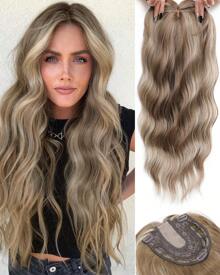 Megito Hair Toppers For Women 20inch Wavy Hair Toppers For Women Toppers Hair Pieces For Women With Thinning Hair Synthetic Wig Clip In Hair Topper Wiglets With Fringe Bang Add Hair Volume - 淺棕色帶亮點 - 查看 1