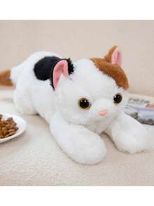 Molutian 19.68 英寸 3D 仿真猫毛绒短毛猫逼真毛绒可拥抱猫玩具可爱猫咪毛绒沙发装饰垫生日礼物男孩女孩婴儿玩具，儿童玩具猫，儿童玩具 - 白色 - 查看 5