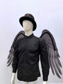 1pc Extra Large Non-Woven Fabric Printed Angel Wings, Black And White, For Mardi Gras, Halloween Costume Party - Black - View 4