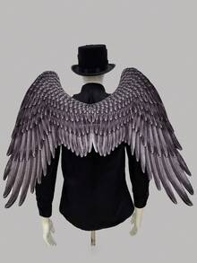 1pc Extra Large Non-Woven Fabric Printed Angel Wings, Black And White, For Mardi Gras, Halloween Costume Party - Black - View 2