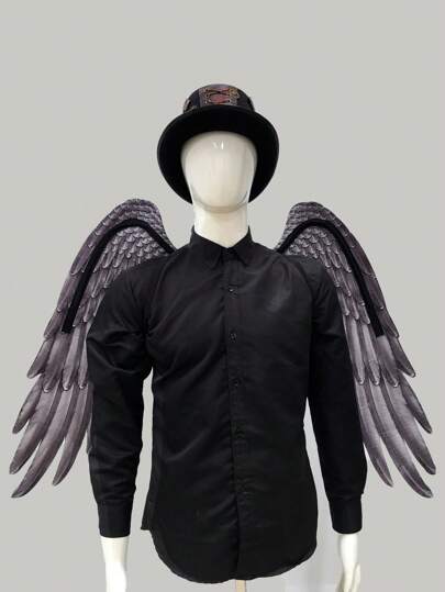 1pc Extra Large Non-Woven Fabric Printed Angel Wings, Black And White, For Mardi Gras, Halloween Costume Party