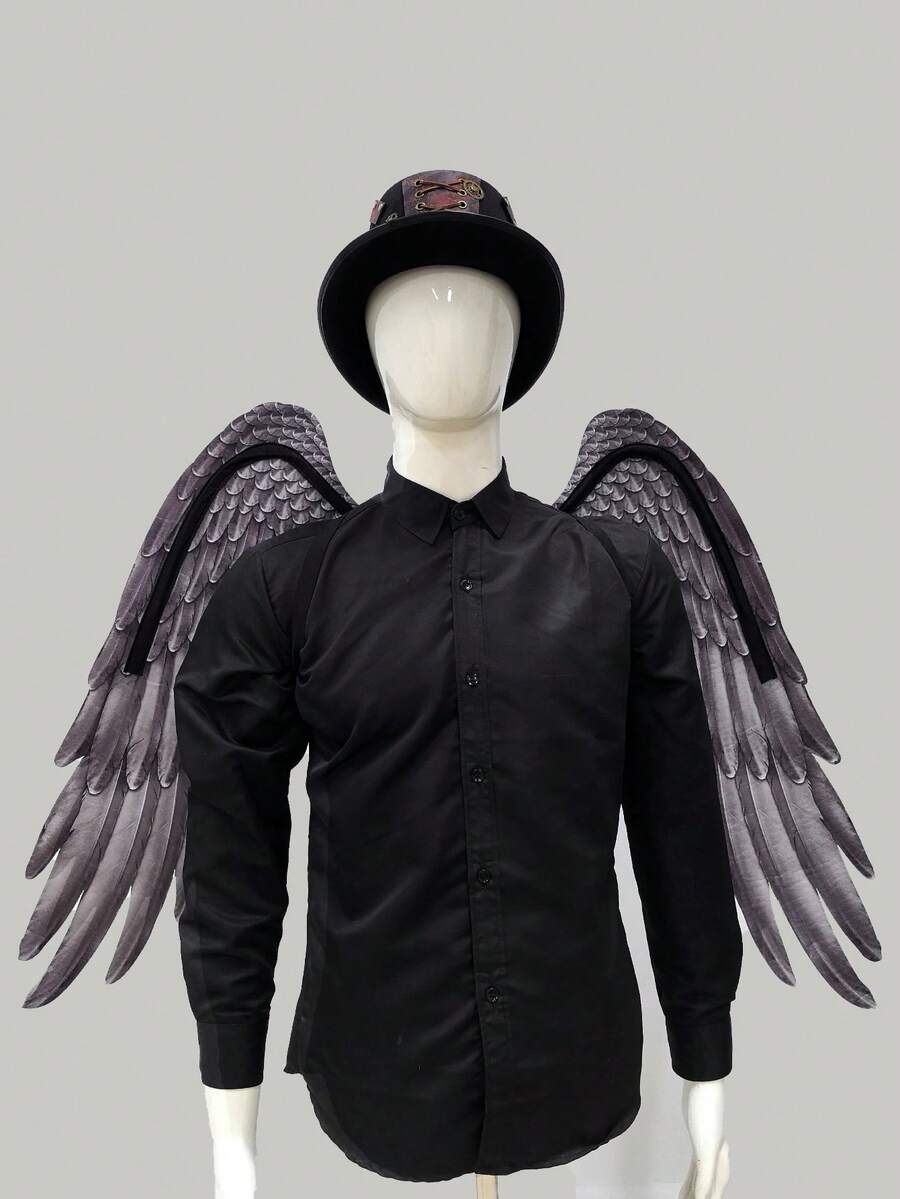 1pc Extra Large Non-Woven Fabric Printed Angel Wings, Black And White, For Mardi Gras, Halloween Costume Party - Black - View 1
