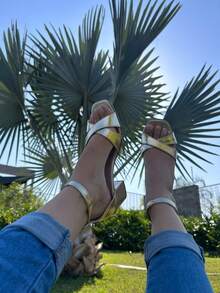 Women's Casual Sandals Block Heel Thick Heel Comfortable Elegant Stylish Fashion - 金色 - 查看 2