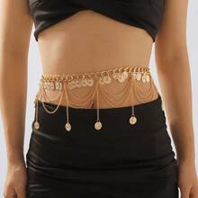 Mydear 1 件女式复古流苏和圆盘链腰带，适合日常穿着和派对 - 金色 - 查看 7