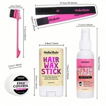 5 件装假发融化喷雾套装旅行装，包括：2 液量盎司/60 毫升蕾丝融化定型喷雾无胶液体粘合剂，适用于闭合接发，额外定型，自然成型，保护边缘，0.56 盎司/16 克发蜡棒，适用于卷发，强力定型，不油腻，抚平飞散，1.05 盎司/30 克边缘控制凝胶带刷，适用于婴儿头发，驯服边缘，蕾丝融化松紧带，自然头发造型工具套装