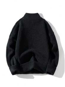 Men's Casual Textured Stand Collar Half-Zip Knitted Sweater, Autumn Winter
