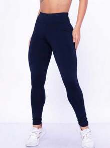 BASIC BLACK PLUSH LEGGINGS, WOMEN'S FLANNEL LEGGINGS, HIGH WAIST, IDEAL FOR PILATES, GYM, SPORTS GYMNASTICS - Azul Marino - Ver 2