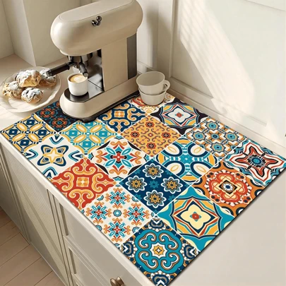 1 件波西米亚复古风硅藻泥水龙头吸水垫，浴室水龙头防溅垫，防潮防滑水龙头垫，厨房浴室台面配件