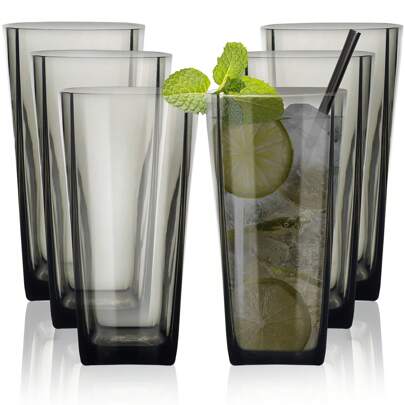 20-Ounce Reusable Drinking Glasses, Clear Shatterproof Plastic Tumblers With Cleaning Brush, Shatterproof Acrylic Glasses Drinkware, Set Of 6 (20 Oz,