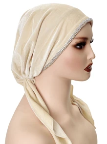 1pc Women's Autumn/Winter New Velvet Polyester Fiber Rhinestone Chain Versatile Headscarf/Bath/Sleep Cap, Luxury Fashion Design