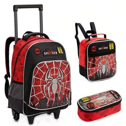 Conjunto 3 Peças Mochila Lancheira E Estojo Dark Spider Aranha Infantil Meninos Escolar