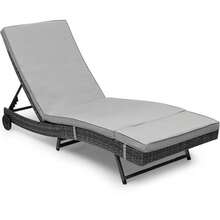 Patio Chair Wicker Chaise Lounge Outdoor Pool PE Rattan W/Backrest Cushion&Wheel - Gray - View 2