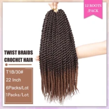 Cabelo de crochê torcido Havana 1/6 pacotes 12/72 fios 10/14/18 polegadas tranças de crochê cabelo de crochê torcido senegalês Jumbo tranças de crochê torcido Havana (10/14/18 polegadas (pacote de 1/6), T30 - Ombre marrom - Ver 2