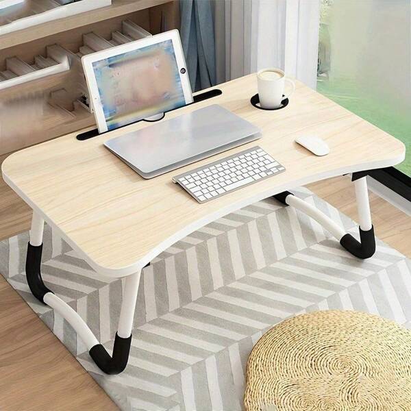 Laptop Bed Table 60 X 40 X 28cm Bed Desk Stand With Foldable Legs & Cup Slot Notebook Stand Computer Laptop Tray For Sofa Bed, Beige