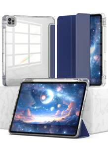 透明平板电脑保护套兼容 Ipad Pro 12.9 兼容 Ipad 7/8/9th 10.2 第 10 代 Air 4 5 10.9 Pro 11 4/5/6th 9.7 5th 6th Mini 6 保护套带三折保护套带亚克力后壳和铅笔架 - 深藍色 - 查看 10