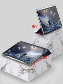 透明平板电脑保护套兼容 Ipad Pro 12.9 兼容 Ipad 7/8/9th 10.2 第 10 代 Air 4 5 10.9 Pro 11 4/5/6th 9.7 5th 6th Mini 6 保护套带三折保护套带亚克力后壳和铅笔架 - 深藍色 - 查看 6