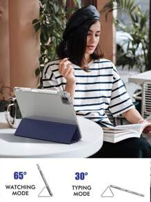 透明平板电脑保护套兼容 Ipad Pro 12.9 兼容 Ipad 7/8/9th 10.2 第 10 代 Air 4 5 10.9 Pro 11 4/5/6th 9.7 5th 6th Mini 6 保护套带三折保护套带亚克力后壳和铅笔架 - 深藍色 - 查看 8