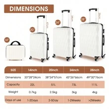 4PCS Travel Luggage Suitcase Set Luggage Set Travel Suitcase Suitcases Suit Case Durable - White - View 3